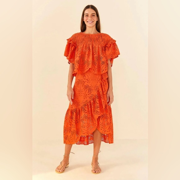 NWT FARM Rio Palm Tree Richelieu Blouse in Deep Orange - Size Medium - Picture 4 of 6